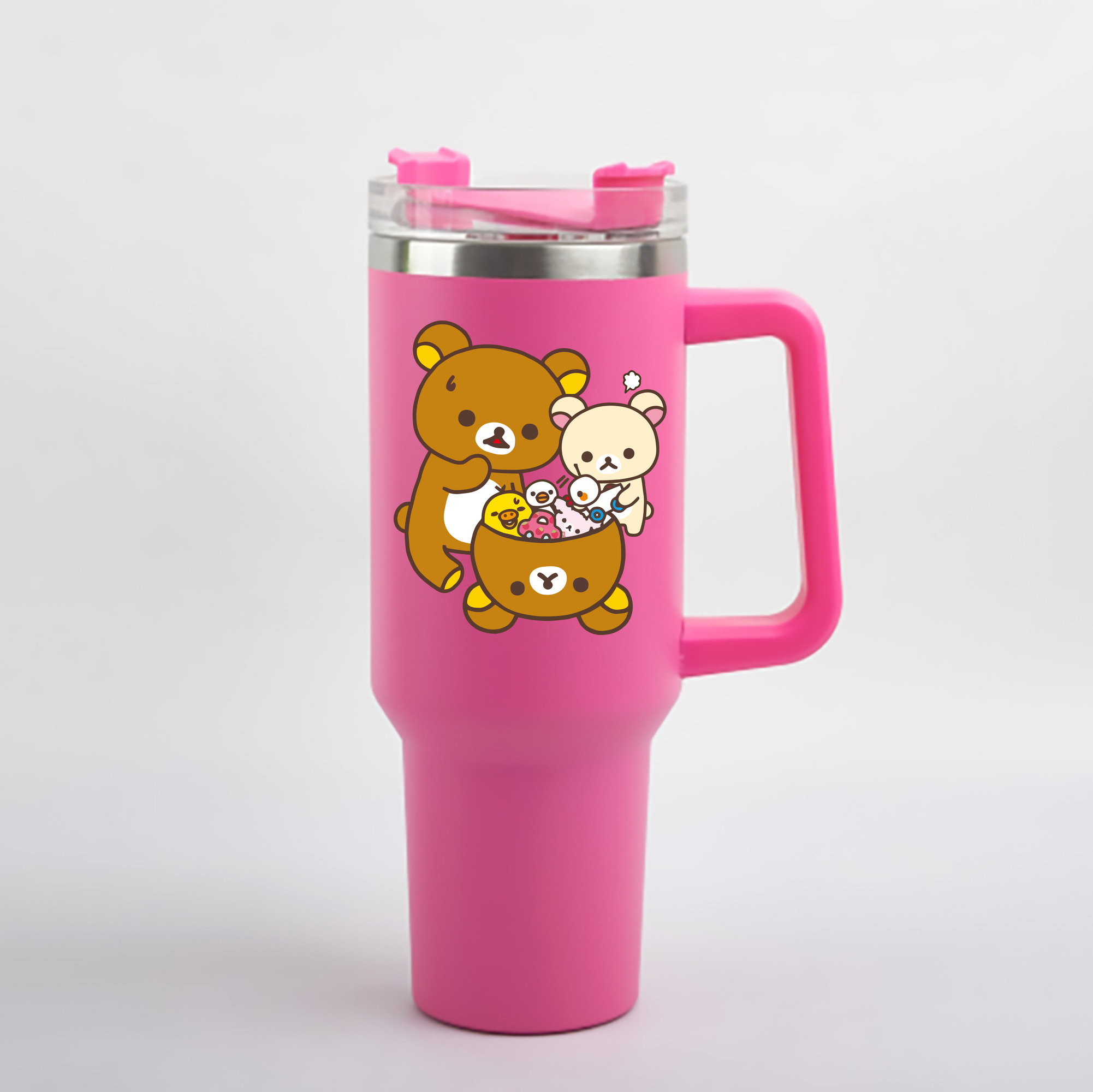 （画像用） リラックマ リラックマ キイロイトリ Rilakkuma Korilakkuma Kiiroitori 1200mL車用タンブラー - クリスタルステッカー（プラスチックストロー付き）